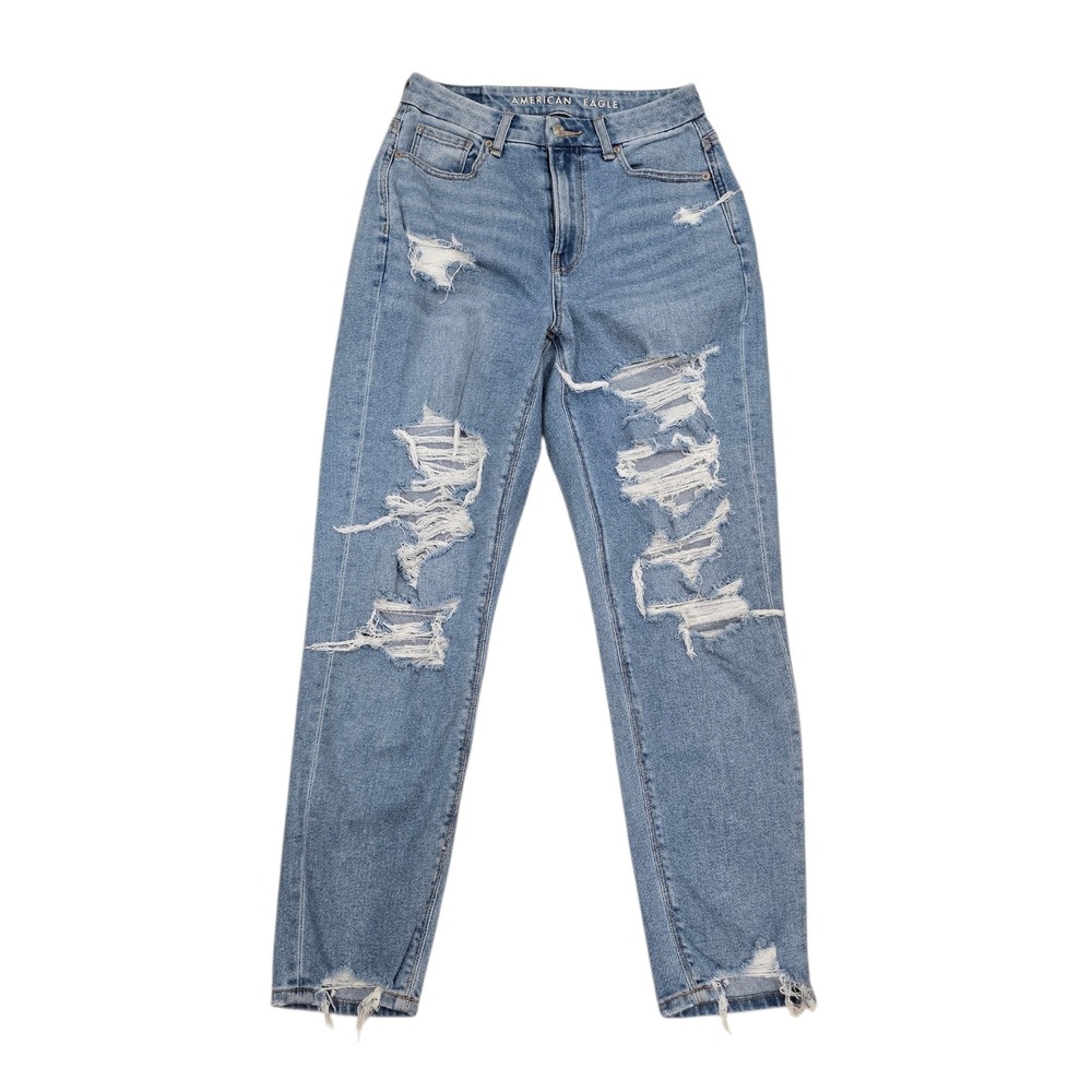 American Eagle Outfitters Curvy Mom Jeans Light Wash Ripped Distressed Size 2